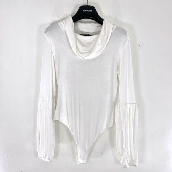 JACK BB DAKOTA You Fancy Huh Ribbed Cowl Bodysuit Size L White‎ Long Sleeve NWT - Picture 4 of 8